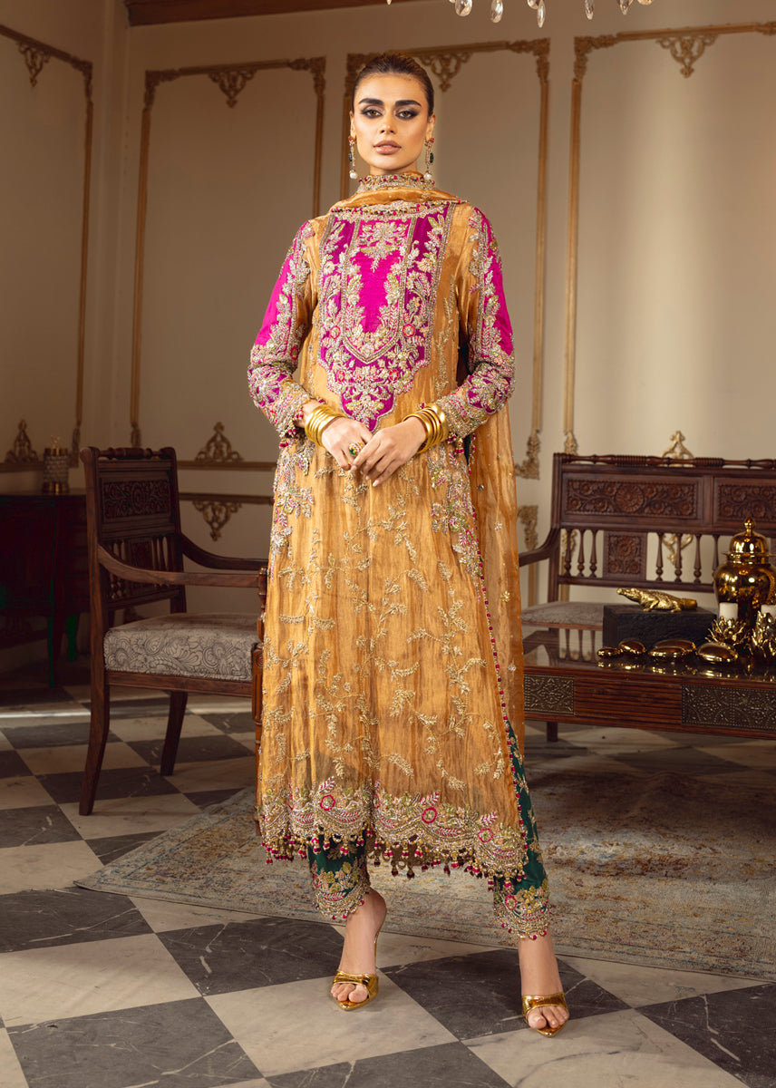 Musturd with Pink and Green 3pc Unstitched